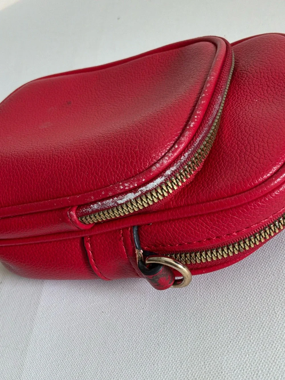 Red Double Zip Crossbody Bag w/ Adjustable Striped Guitar Strap